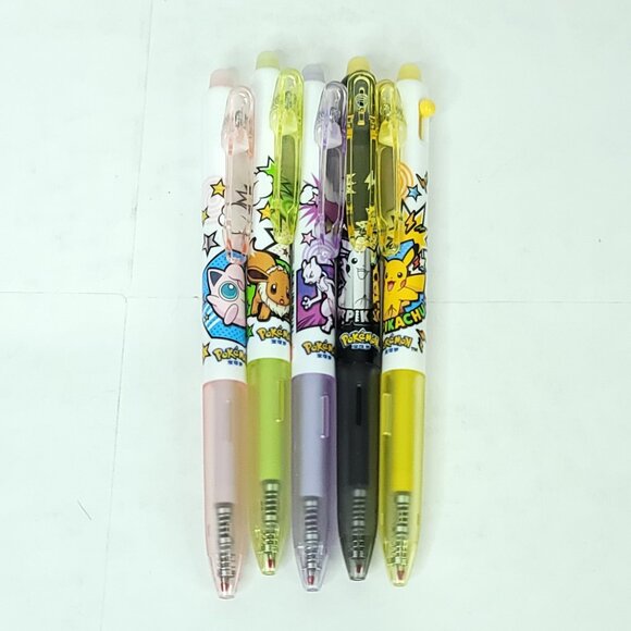 Pokemon Gel Pens Pikachu Eevee Mew Two Jiggly Puff Lot Of 5 Gel Pens NEW - Picture 1 of 6